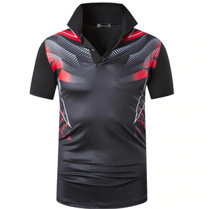 Men's <b>Black</b> Red Geometric Print <b>Polo</b> Shirt Short Sleeve Quick Dry Knitted Polyester Sporty Style - Product Image 1