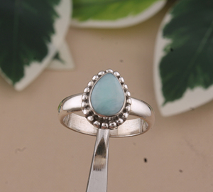 Anillo con Engaste de Larimar Natural en Forma de Pera, Plata de Ley 925, Piedra Azul Genuina, Joyería Artesanal para Boda - Product Image 5