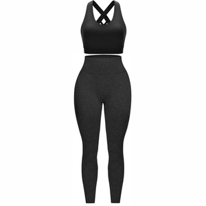 Unique Style Comfortable Breathable Eco-Friendly Quick Dry High Waist 2-Piece <b>Women</b> Yoga Set Light Weight Spandex/Cotton Front - Product Image 4