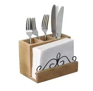 Walnut Finish New Wooden Caddy For Kitchen Home Hotel Table <b>Top</b> Decorative Use Wooden Utensils Holder Caddy - Product Image 3