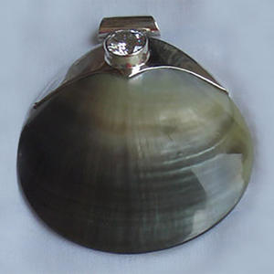 ไม้ถูพื้นเปลือกหอยสีดำประดับอัญมณีสีเงิน เครื่องประดับเปลือกหอย จี้เงินลายเปลือกหอย กรอบสีดำขาว - Product Image 1