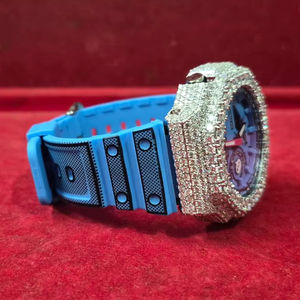 Montre de luxe pour homme, quartz, antique, moissanite, lunette en acier inoxydable glacé, rappeur, diamant VVS, bracelet en cuir, 40 mm, ETA - Product Image 1