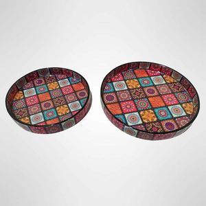 Nouveau plateau de service rond multifonctionnel en bois émaillé imprimé Art Déco, motif corde paysager, pour le petit-déjeuner de Noël, haute qualité - Product Image 1