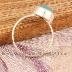 925 Sterling <b>Silver</b> Bezel Setting Turquoise Brilliant Cut Handmade Classic <b>Boho</b> Dainty Solitaire <b>Ring</b> Certified Wedding Party - Product Image 2