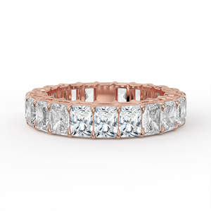 Anillo de Oro Blanco Macizo con Diamante Cultivado en Laboratorio, Corte Radiante, Montura de Garras Compartidas, Banda de Eternidad Completa Sin Rupturas, Joyería Fina - Product Image 1