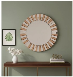 Modern Round Designer Mirror With Gold <b>Frame</b> Perfect For Statement Wall Decor And Home Enhancement Handcrafted From India - Product Image 5