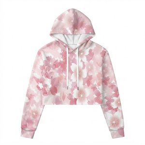 Nueva Sudadera con Capucha Corta Estampada Floral para Mujer con Logotipo Personalizado, de Manga Larga, Tejida, Informal, para Primavera, con Patrón Rosa - Product Image 1