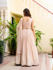 Peach Georgette <b>Lehenga</b> Choli Real Mirror Work Embroidered <b>Lehenga</b> Choli - Product Image 5