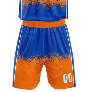 Ensemble d'uniformes de basketball personnalisés sublimés, respirant, anti-humidité, dégradé orange-bleu, col en V, sans manches, adulte unisexe - Product Image 5