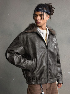 Veste en cuir streetwear pour homme, personnalisable avec logo OEM, respirante, col roulé en toile, mode, vente en gros, prix abordable - Product Image 6