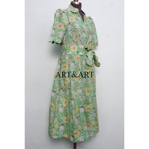 Kangura Women's Girls Sweet Natural Casual Dresses Elegant Floral Print V-Neck Midi Length 100% Cotton A-Line Natural Waist - Product Image 5