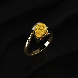Anillo de compromiso único de moissanita amarilla en forma de pera de 2 quilates, oro de 18 quilates y platino, estilo diamante amarillo hecho a mano para mujer - Product Image 6