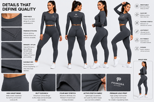 Primora Global Women's Seamless Long Sleeve <b>Crop</b> <b>Top</b> & Leggings Set High Waist <b>Support</b> Four Way Stretch Yoga Fitness Activewear - Product Image 3
