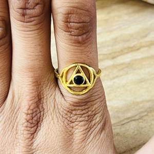 2026 Fashionable Geometric Black Onyx <b>Ring</b> 18K Gold Plated Brass Tringale Boho <b>Statement</b> <b>Ring</b> Classic Wholesale Unisex <b>Ring</b> - Product Image 4