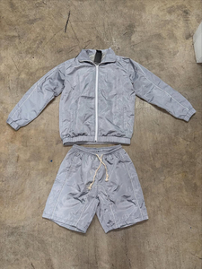 Outdoor Sweat Suit Patchwork <b>Zip</b> <b>up</b> <b>Jacket</b> and Shorts Jogger Color Block Reflective Nylon Custom Windbreaker Short Set for Men - Product Image 3
