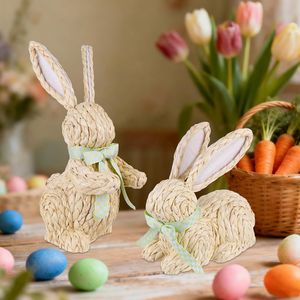 Set di 2 Coniglietti Pasquali in Vimini, Decorazioni per Centrotavola, Arredamento Primaverile Rustico per Interni, Coniglietti Pasquali 2022 - Product Image 6