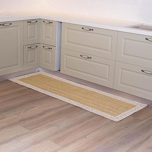 Tapis en jute tissé 2,6 x 6 pieds, blanc, à bordure imprimée, résistant aux taches, à poils longs, idéal pour couloir, salon, voyage - Vente chaude - Product Image 2