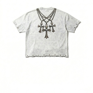 Conjunto de Camisetas para Hombre con Cruzes en Capas, Cuello Redondo, Algodón Tejido, Estilo Urbano, Diseño Estampado Gris de Verano - Product Image 5