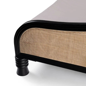 Transitional <b>Rattan</b> <b>Bed</b> <b>Frame</b> with Wooden <b>Frame</b> Black and Natural Woven Panel Headboard and Footboard Handmade Bedstead - Product Image 5