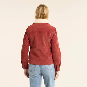 Women's Red <b>Suede</b> Trucker <b>Jacket</b> With Faux Fur Lining Reversible Zipper Closure Turn Down Collar Autumn Wear - Product Image 2