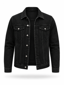 Veste en jean noire pour homme, coupe droite, style décontracté, fermeture boutonnée, tissu 100 % coton tissé, écologique, coupe-vent, idéale pour l'automne - Product Image 4