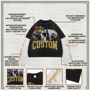 Custom Photo Print Oversized Long Sleeve T-Shirt <b>Men</b> Street Style Cotton O-Neck Knitted Contrast Trim Crop Fit - Product Image 5