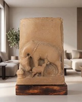 Statue de vache sacrée Kamdhenu du 12ème siècle, réplique, finition antique, résine, décoration spirituelle indienne pour la maison