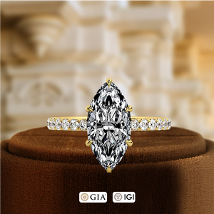 Bague en diamant cultivé en laboratoire certifié IGI, bague de fiançailles halo caché marquise 1 carat, bague en or jaune 14 carats, bague de mariage solitaire - Product Image 3