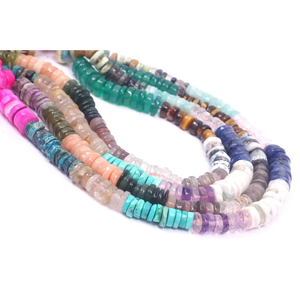 Perles Heishi en pierres précieuses naturelles multicolores, lisses et de forme cylindrique, 5-7 mm, mélange de pierres, perles de forme ronde unie, pour la création de bijoux. - Product Image 6