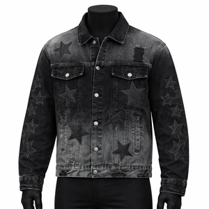 Men's Black Denim <b>Jacket</b> Turn-down Collar Casual Washed Regular Fit Winter Windproof <b>Sherpa</b> <b>Lined</b> Long - Product Image 1