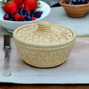 Panier rond en bambou avec couvercle, conteneur de rangement artisanal pour la cuisine, durable, écologique, pour herbes et épices - Product Image 2