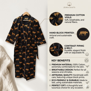 Kimono en coton à imprimé tigre noir exotique |   Peignoir pour femme à col en V et manches longues avec poches |   Chef-d'œuvre de vêtements de nuit durables - Product Image 6