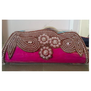 Bolso de noche de lujo bordado a mano de La India, bolso de fiesta forrado de satén con patrón de piedra de diamantes de imitación de cristal, monedero de estilo de moda - Product Image 1