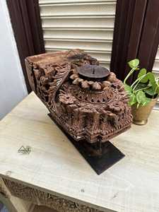 Vintage Teak Wood <b>Candle</b> Holder with Intricate Carvings - Aqdus Saleem - Product Image 3