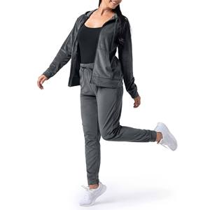 Ensemble de survêtement long 2 pièces pour femme en velours à carreaux vintage d'hiver, à capuche, manches longues, écologique, respirant, anti-boulochage - Product Image 3