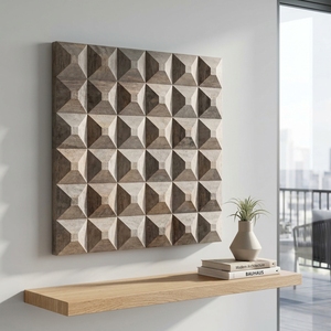 Dice <b>Wall</b> Deco Modern Industrial Solid Wood <b>Wall</b> Art Panel With 3D Geometric Carved Diamond Pattern Accent Home Decor Hanging - Product Image 5