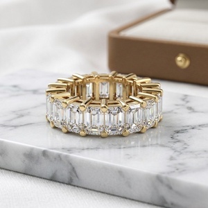 <b>Silver</b> Moissanite Eternity Band <b>Emerald</b> Cut Prong Set <b>Ring</b> Unisex Wedding Gift Jewelry - Product Image 2