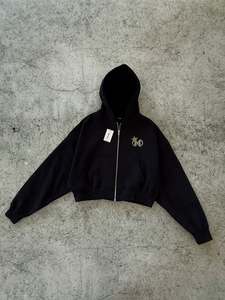 Custom Vintage Wash Full Zip Hoodie with Abstract Embroidered Graphic Detail and Faded Effect Relaxed Fit Hoodies - Product Image 4