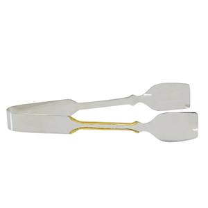 Pinzas para hielo de acero inoxidable con elegante adorno de latón dorado, acabado plateado pulido, utensilio de bar y cocina para cócteles y fiestas - Product Image 1