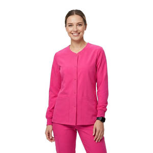 Veste de travail pour hygiéniste dentaire à manches longues, col rond, fermeture à boutons, uniforme médical pour femmes, prix de gros - Product Image 1