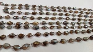 Chaîne de chapelet ovale facettée en labradorite naturelle mystique, vendue au mètre - Product Image 2