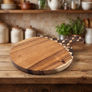 Planche à découper en bois de Suar de qualité alimentaire avec incrustation de coquille de noix de coco, motif échiquier moyen brun clair et blanc, pour cuisine et maison - Product Image 3