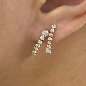 Pendientes de Aro con Diamantes de Corte Redondo, Oro Amarillo de 14K, Pendientes de Aro Colgantes, Joyería Fina Minimalista para Novia, Regalo para Ella - Product Image 1