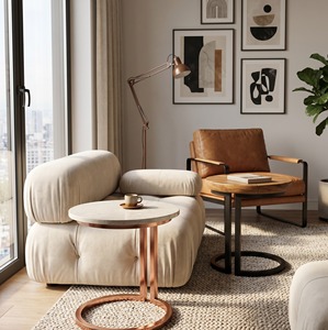 Modern Round Side <b>Table</b> Wooden Top Metal Frame Minimalist End <b>Table</b> Contemporary <b>Sofa</b> Corner Coffee Accent <b>Table</b> - Product Image 4