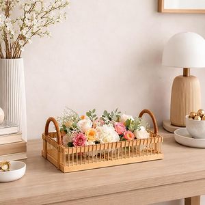 Handmade Bamboo Asian Zen Rectangle Decorative <b>Tray</b> Woven Serving <b>Basket</b> Handles for Tea Fruit Tableware Kitchen Living Room - Product Image 5