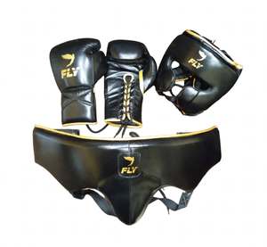 Fly MMA Gloves Head & Groin Guard Set Customizable Genuine Leather <b>Lace</b>-Up Breathable Non-Slip for Adults - Product Image 1