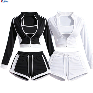 Conjuntos Deportivos de Verano para Mujer, Ropa Urbana Personalizada, Chaqueta de Manga Corta con Cierre y Pantalones Cortos, Conjunto de 3 Piezas, Tendencia en Ventas - Product Image 1