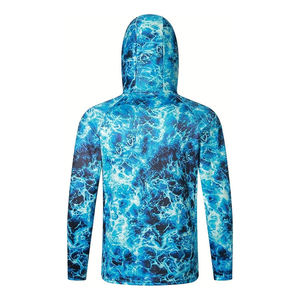 Camisa de Pesca con Capucha para Hombre, Manga Larga, Estampado Tie-Dye Azul, Protección UPF 50 Anti-UV, Material Poliéster - Product Image 3