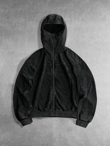 Sudadera con capucha corta tipo boxy al por mayor de marca privada, estilo retro con cremallera completa, para hombre, ropa urbana, bordado personalizado disponible de fábrica - Product Image 2