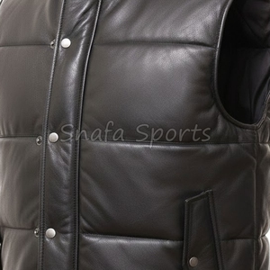 เสื้อกั๊กหนังสีดำสำหรับผู้ชายเสื้อกั๊กลำลองหนังแท้คุณภาพดีอินเทรนด์ - Product Image 3